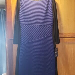 Chaps Women's Striped Blue and Black Long Sleeve Dress